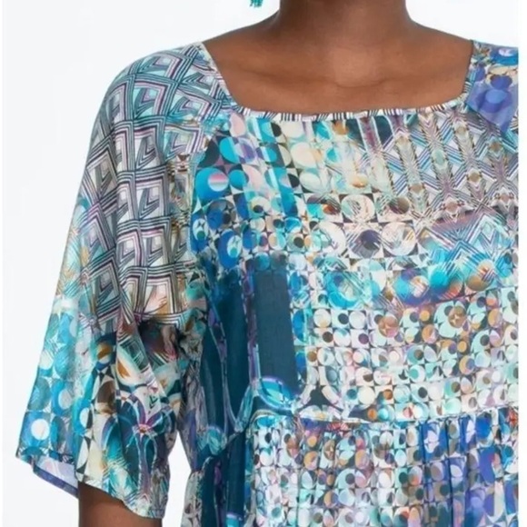 JOHNNY WAS Workshop Klodi Raglan Tiered Midi Dress Size M Tropical Vacation Blue - Picture 4 of 15